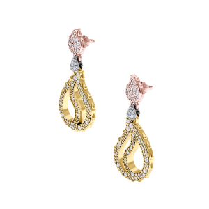 High Pave Royal Duo Drop Earrings in 18K Tricolor Gold